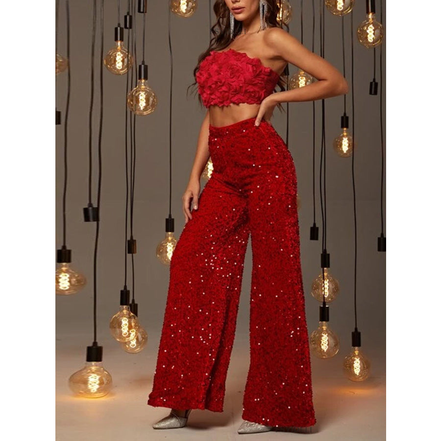 Sequin Embellished Wide Leg Pants Apparel and Accessories