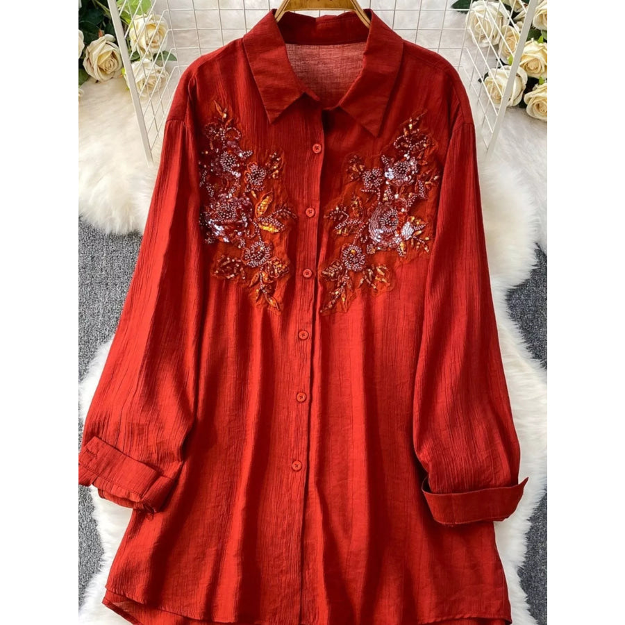 Sequin Flower Button Up Shirt and Cami Dress Set Apparel Accessories