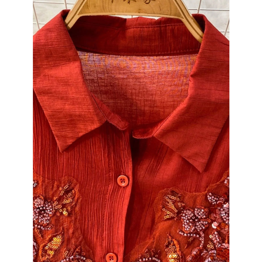 Sequin Flower Button Up Shirt and Cami Dress Set Apparel Accessories