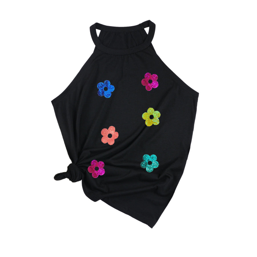 Sequin Flower Round Neck Tank Apparel and Accessories