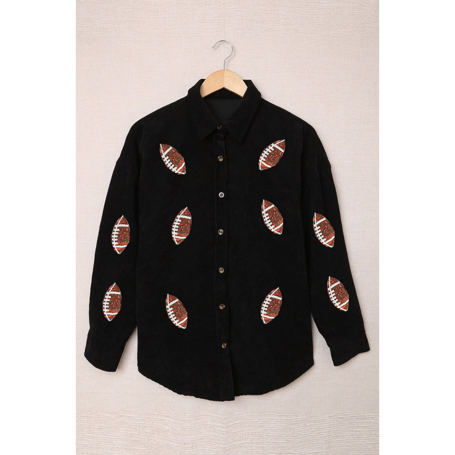 Sequin Football Button Up Long Sleeve Jacket Apparel and Accessories