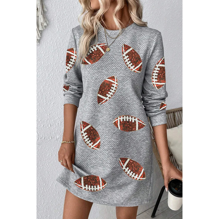 Sequin Football Long Sleeve Mini Dress Gray / S Apparel and Accessories