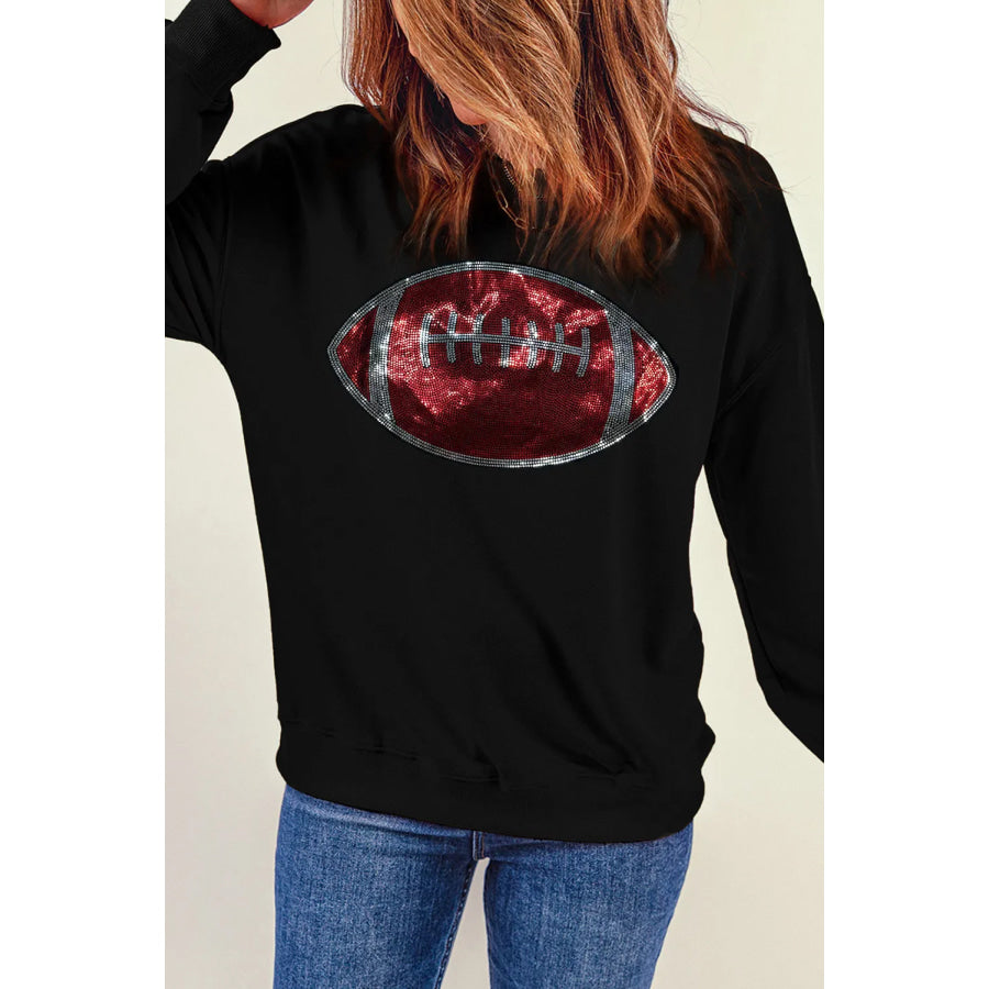 Sequin Football Long Sleeve Sweatshirt Black / S Apparel and Accessories