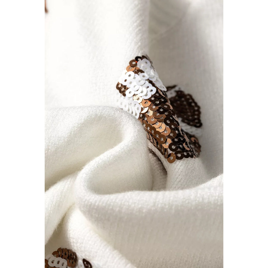 Sequin Football Print Round Neck Long Sleeve Loose Fit Sweater Apparel and Accessories