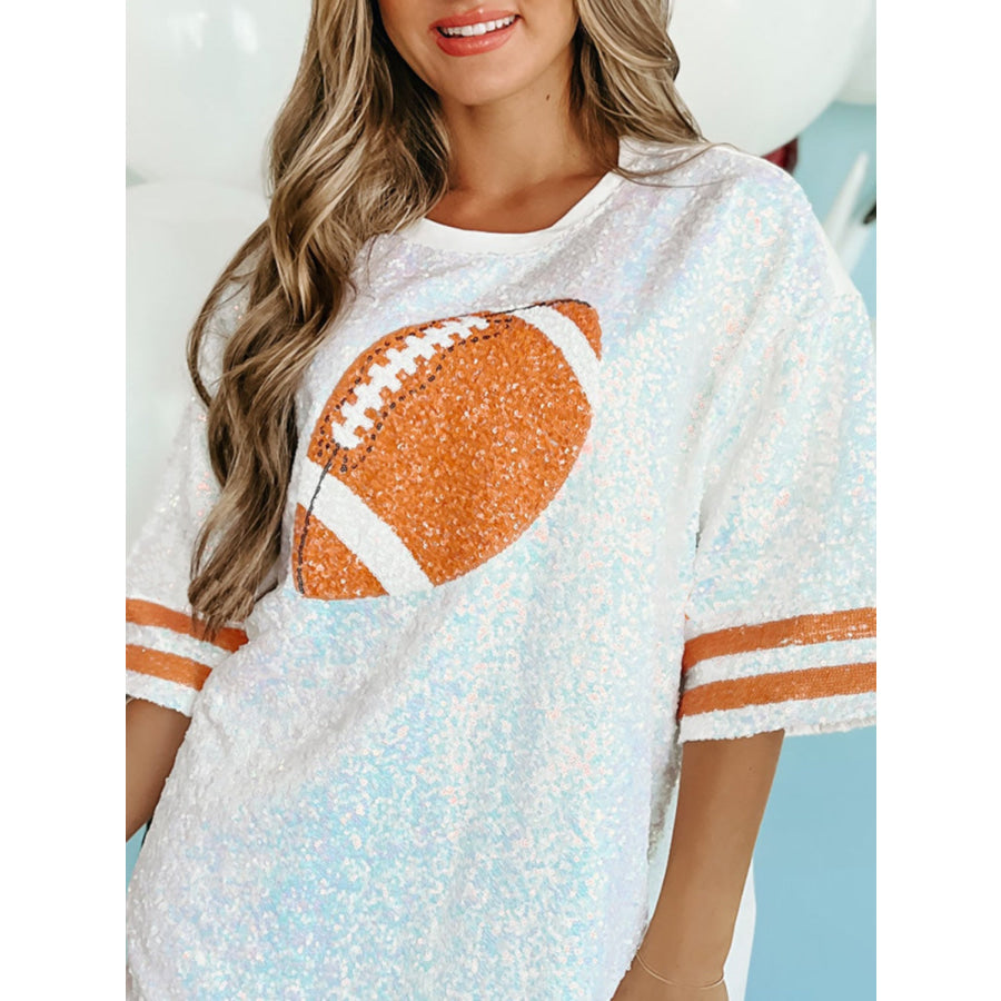 Sequin Football Round Neck Half Sleeve Oversize Top Apparel and Accessories