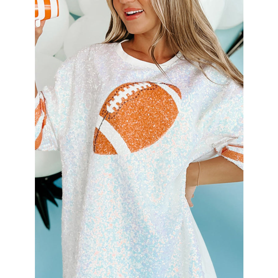 Sequin Football Round Neck Half Sleeve Oversize Top Apparel and Accessories