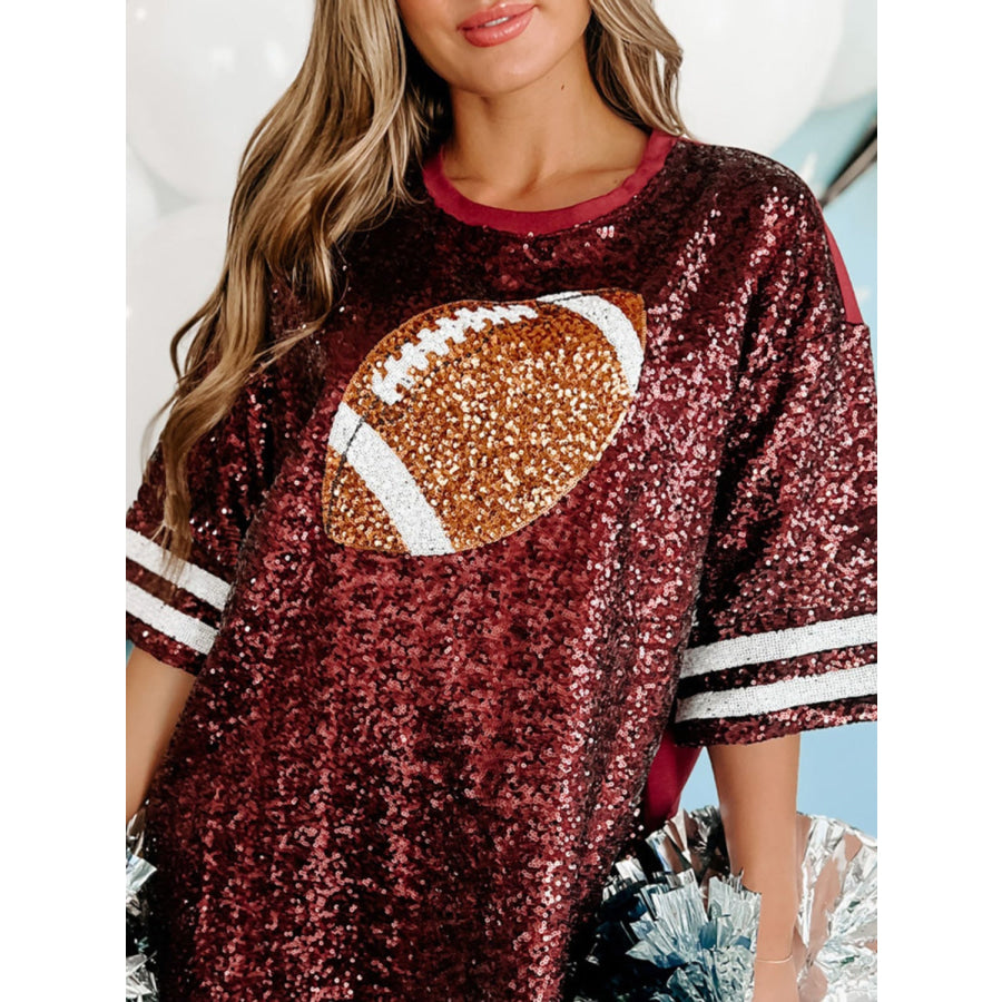 Sequin Football Round Neck Half Sleeve Oversize Top Apparel and Accessories