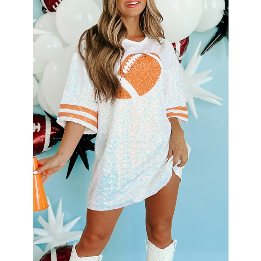 Sequin Football Round Neck Half Sleeve Oversize Top White / S Apparel and Accessories