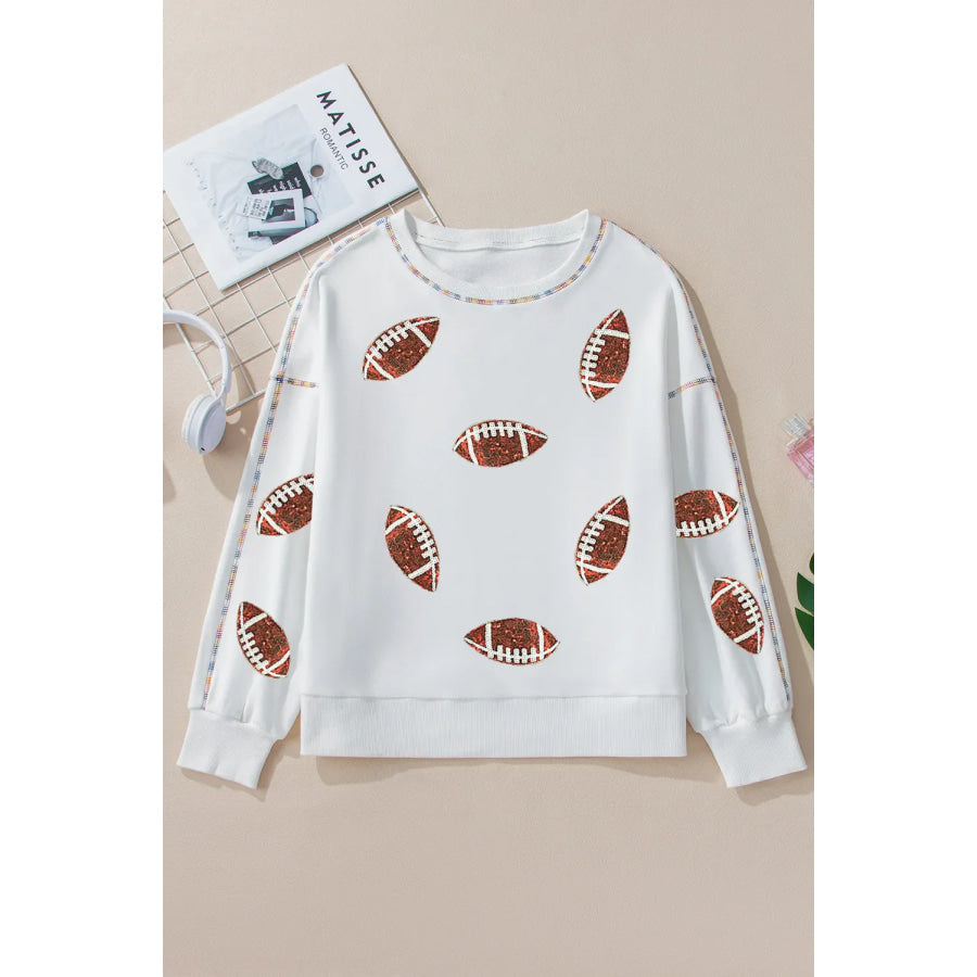 Sequin Football Round Neck Long Sleeve Sweatshirt Apparel and Accessories