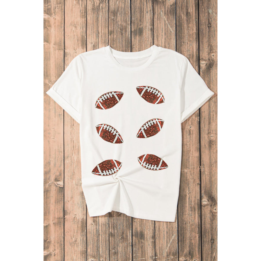 Sequin Football Round Neck Short Sleeve T-Shirt Apparel and Accessories