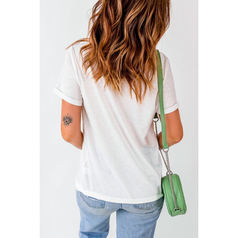 Sequin Football Round Neck Short Sleeve T-Shirt White / S Apparel and Accessories