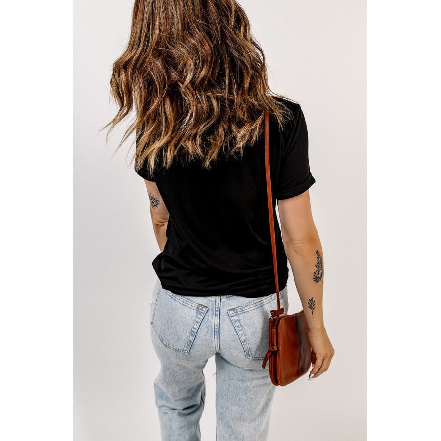 Sequin Football Round Neck Short Sleeve T-Shirt Apparel and Accessories