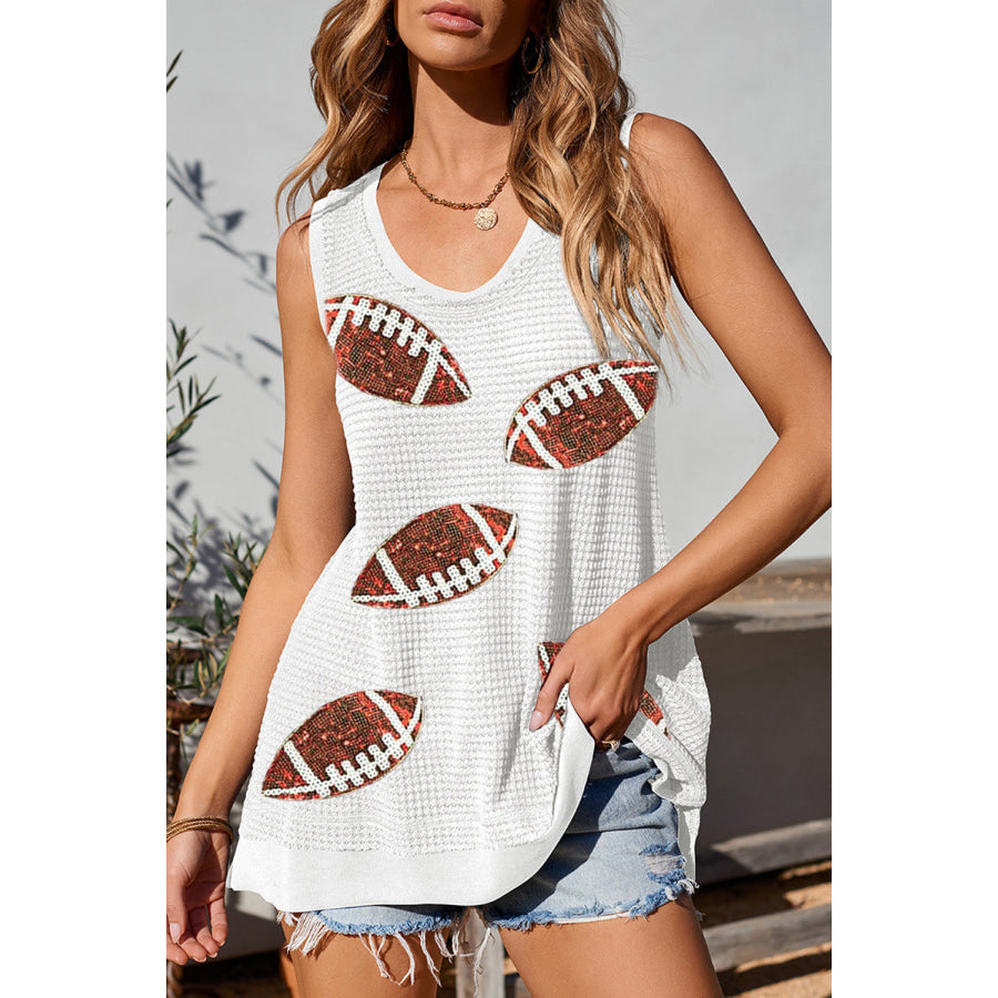 Sequin Football Round Neck Tank White / S Apparel and Accessories