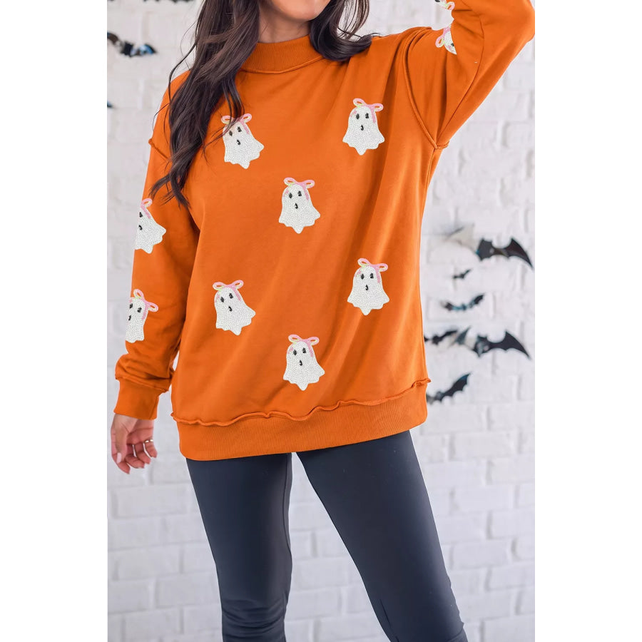 Sequin Ghost Exposed Seam Mock Neck Sweatshirt Orange / S Apparel and Accessories