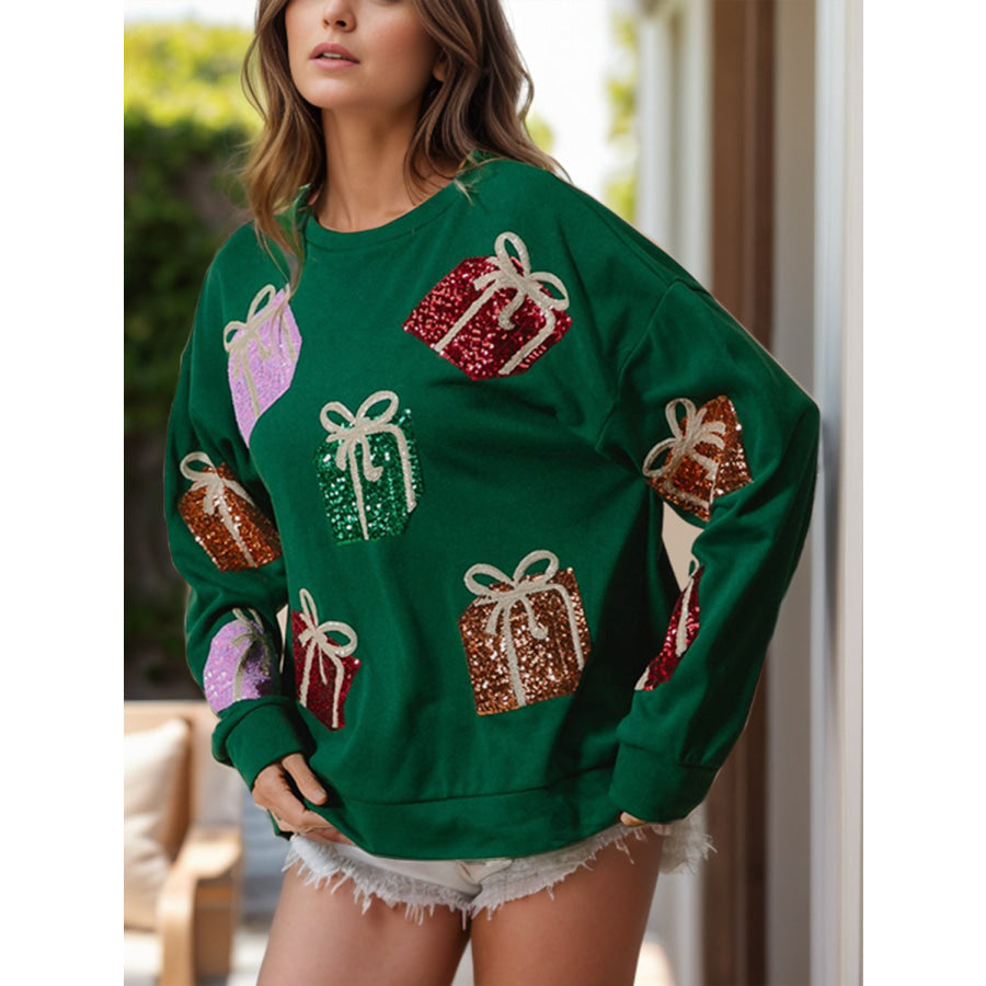 Sequin Gift Box Long Sleeve Sweatshirt Apparel and Accessories