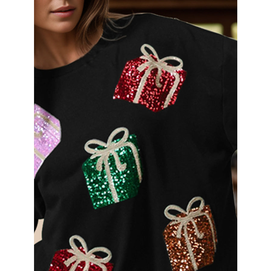 Sequin Gift Box Long Sleeve Sweatshirt Apparel and Accessories