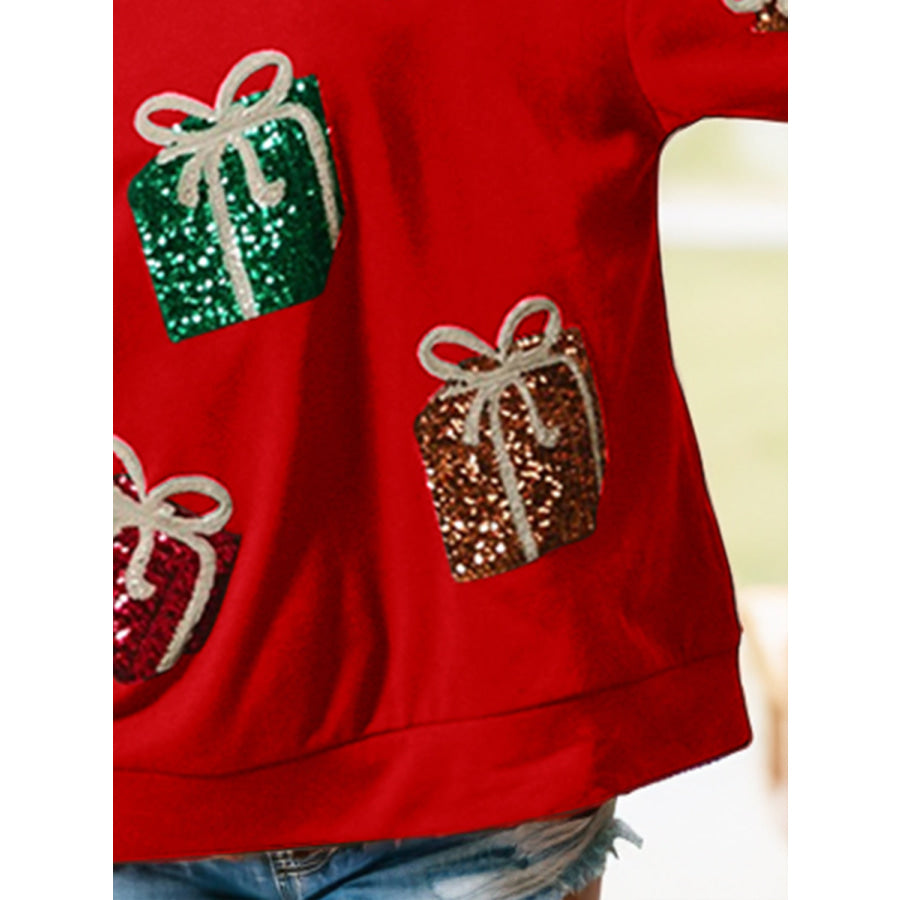 Sequin Gift Box Long Sleeve Sweatshirt Apparel and Accessories