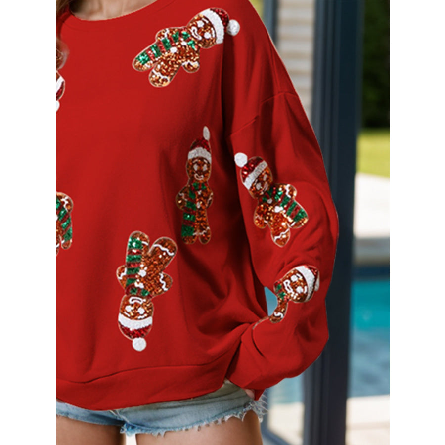 Sequin Gingerbread Man Long Sleeve Sweatshirt Apparel and Accessories