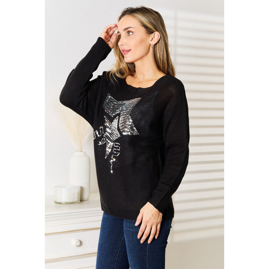 Sequin Graphic Dolman Sleeve Knit Top Apparel and Accessories