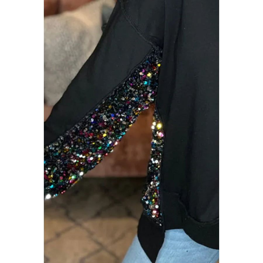 Sequin Half Button Long Sleeve Sweatshirt Apparel and Accessories