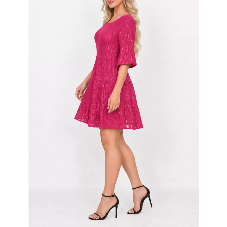 Sequin Half Sleeve Mini Dress Apparel and Accessories