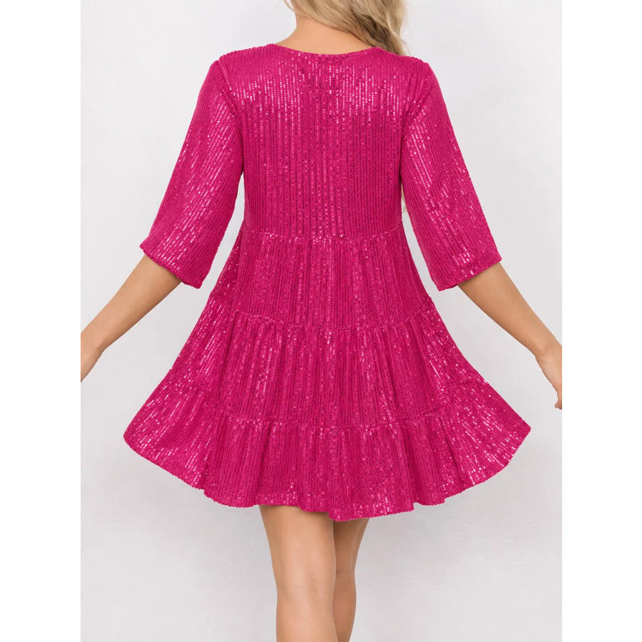 Sequin Half Sleeve Mini Dress Apparel and Accessories