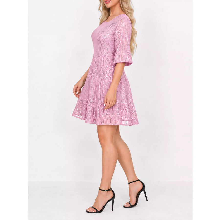 Sequin Half Sleeve Mini Dress Apparel and Accessories