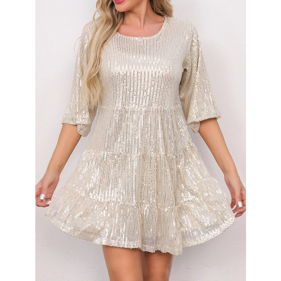 Sequin Half Sleeve Mini Dress Champagne / S Apparel and Accessories