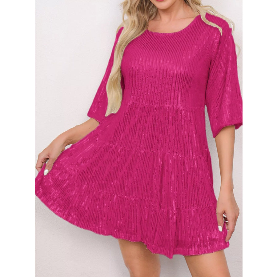 Sequin Half Sleeve Mini Dress Fuchsia / S Apparel and Accessories