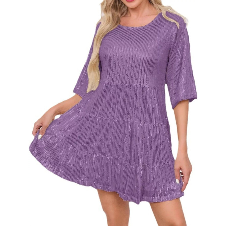 Sequin Half Sleeve Mini Dress Purple / S Apparel and Accessories