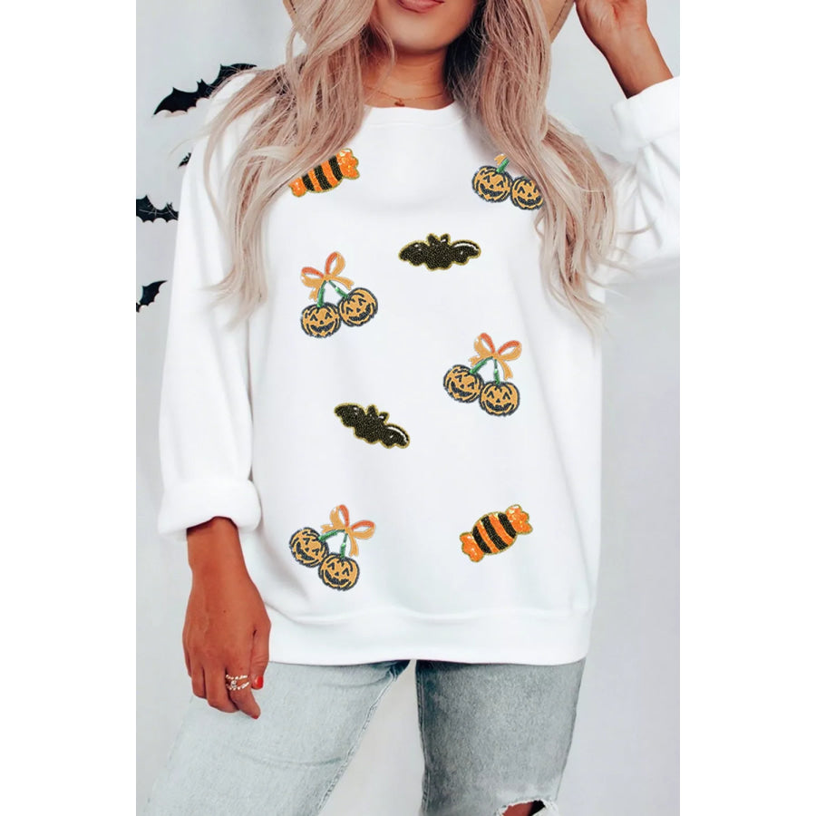 Sequin Halloween Pattern Pullover Sweatshirt Apparel and Accessories