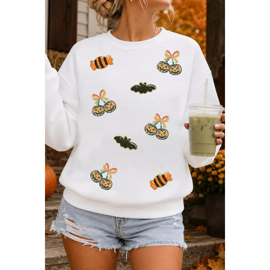 Sequin Halloween Pattern Pullover Sweatshirt Apparel and Accessories