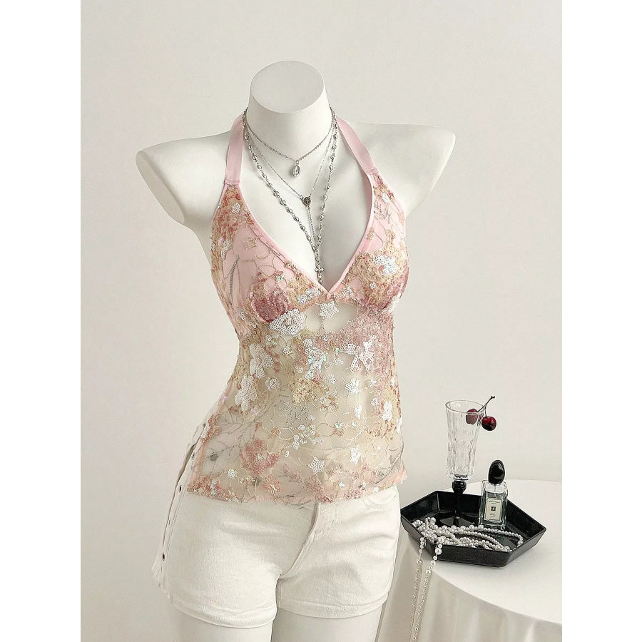 Sequin Halter Neck Cami Apricot / XS Apparel and Accessories