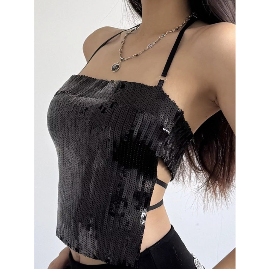 Sequin Halter Neck Cami Black / S Apparel and Accessories