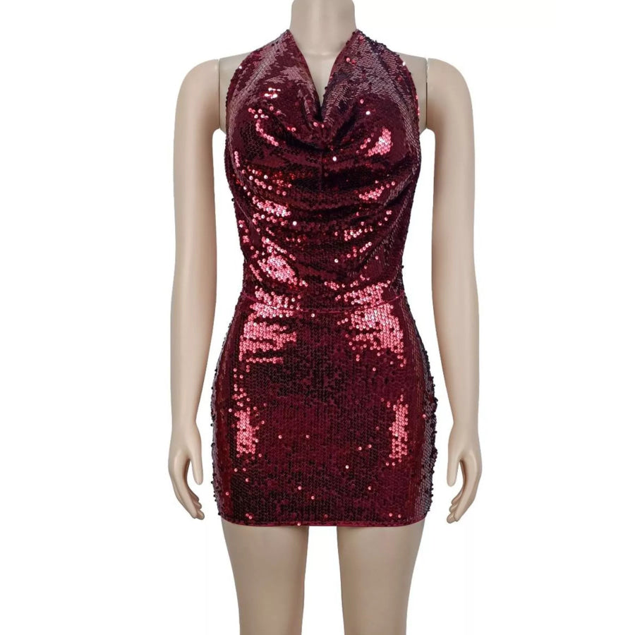 Sequin Halter Neck Crop Top and Mini Skirt Two-Piece Set Apparel and Accessories