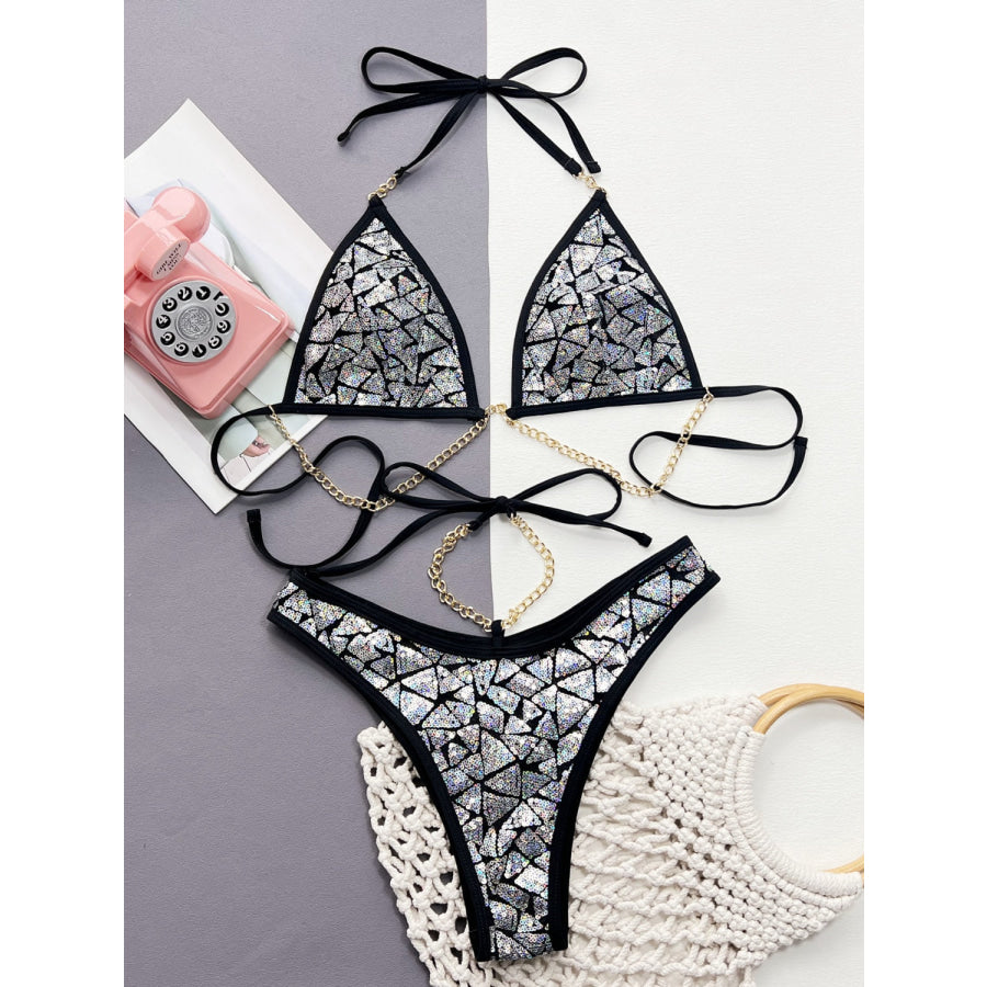 Sequin Halter Neck Two - Piece Bikini Set Apparel and Accessories