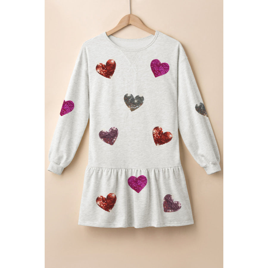 Sequin Heart Round Neck Long Sleeve Mini Dress Apparel and Accessories