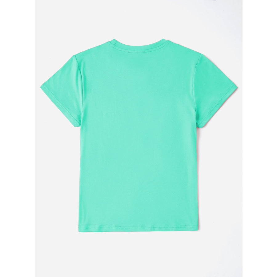 Sequin Heart Round Neck Short Sleeve T - Shirt Tiffany Blue / S Apparel and Accessories