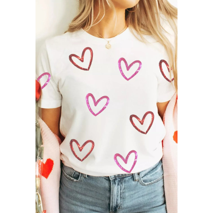 Sequin Heart Short Sleeve Casual Tee Apparel and Accessories