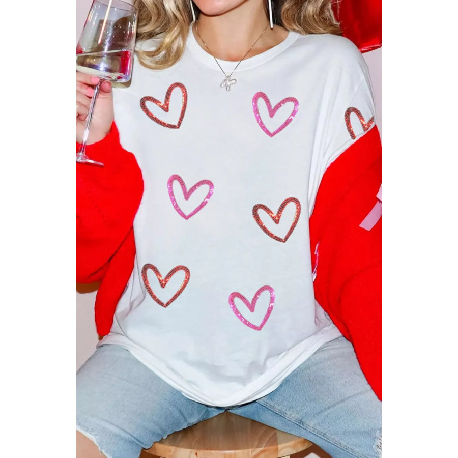 Sequin Heart Short Sleeve Casual Tee Apparel and Accessories