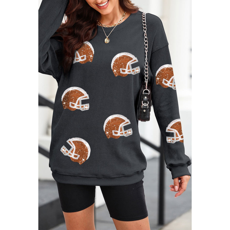 Sequin Helmet Round Neck Long Sleeve Sweatshirt Apparel and Accessories