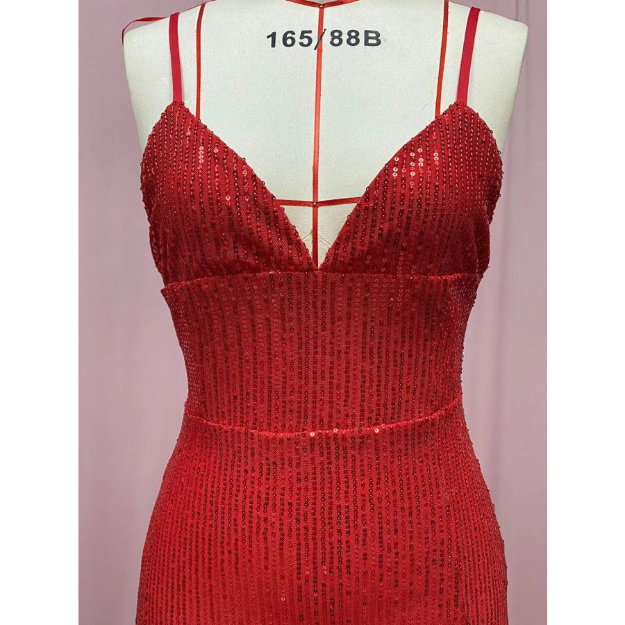 Sequin High Slit Maxi Dress Big Red / S Apparel and Accessories