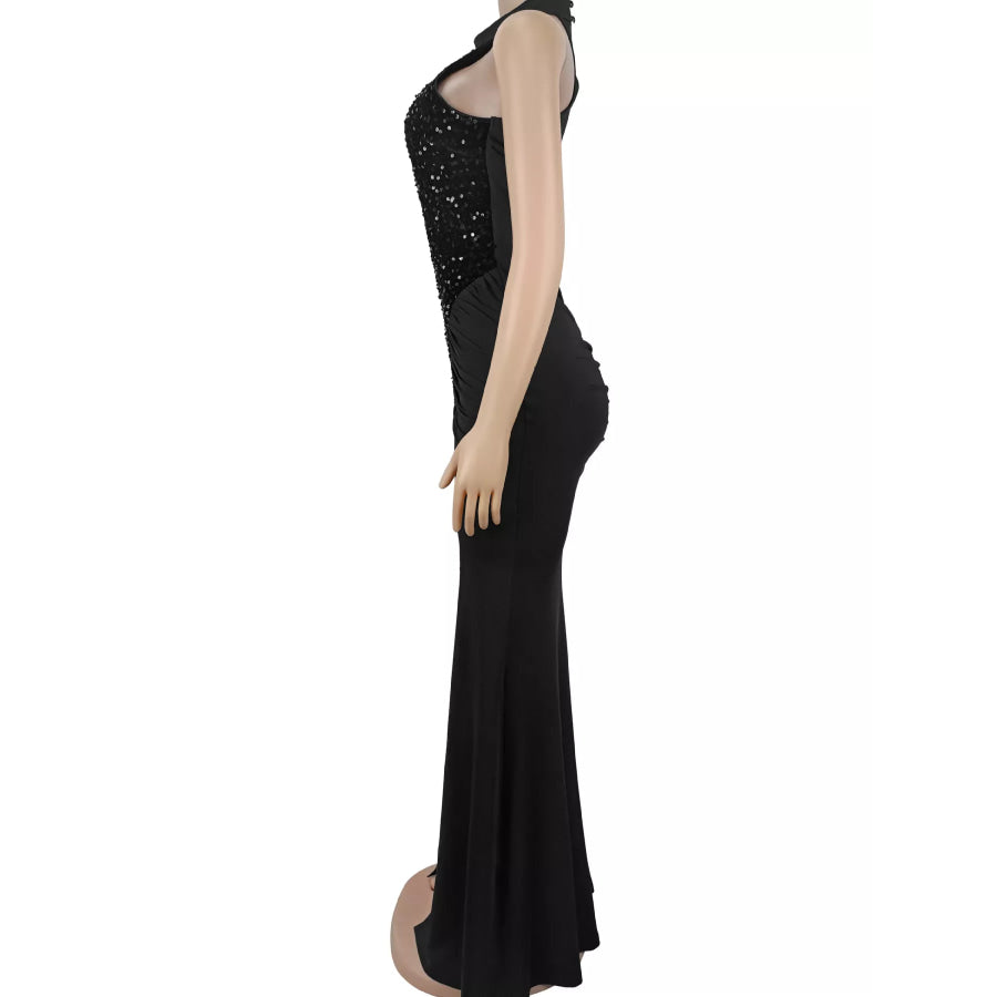Sequin High Slit Sleeveless Maxi Dress Apparel and Accessories