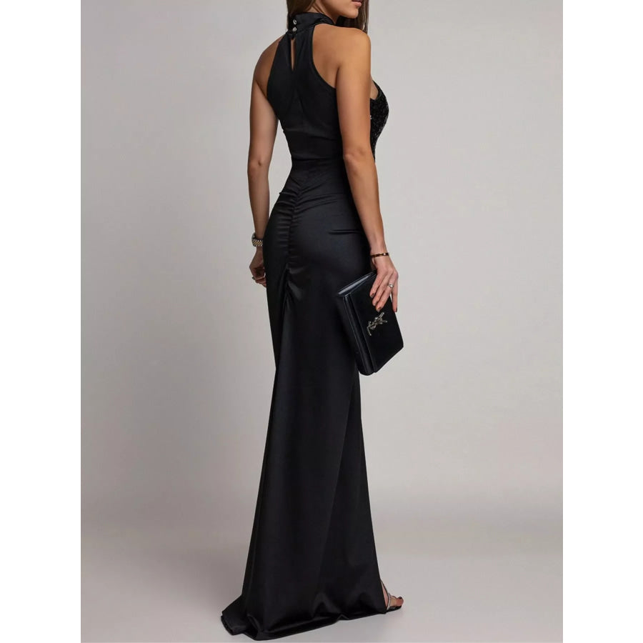 Sequin High Slit Sleeveless Maxi Dress Apparel and Accessories