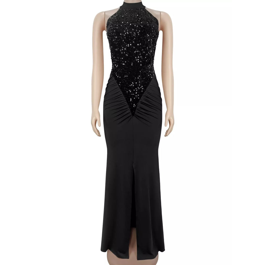 Sequin High Slit Sleeveless Maxi Dress Apparel and Accessories