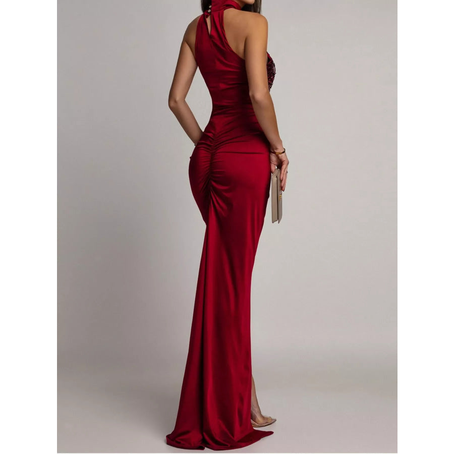 Sequin High Slit Sleeveless Maxi Dress Apparel and Accessories