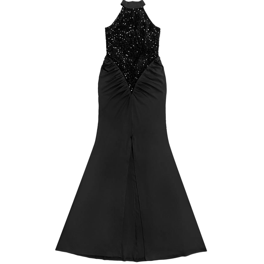 Sequin High Slit Sleeveless Maxi Dress Apparel and Accessories