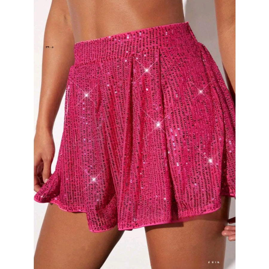Sequin High Waist Shorts Rose Red / S Apparel and Accessories