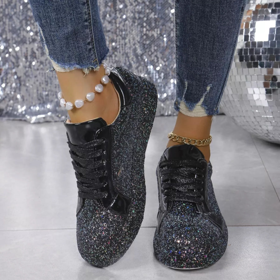 Sequin Lace Up Sneakers Apparel and Accessories