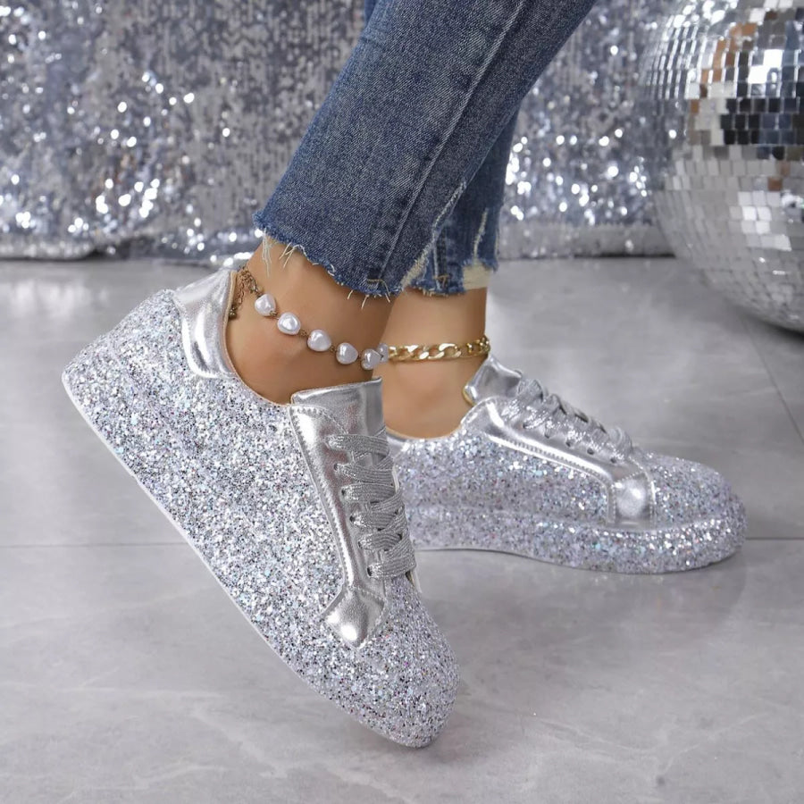 Sequin Lace Up Sneakers Apparel and Accessories